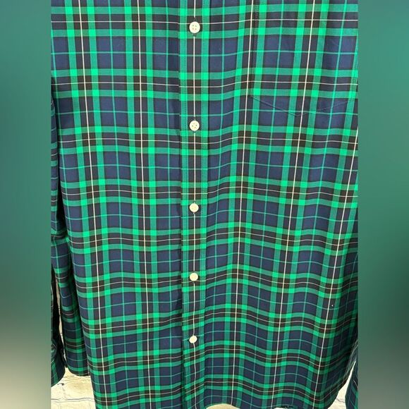 Lands' End Green Blue Tartan Plaid No Iron Twill Classic Button Down Shirt XL - Picture 3 of 9